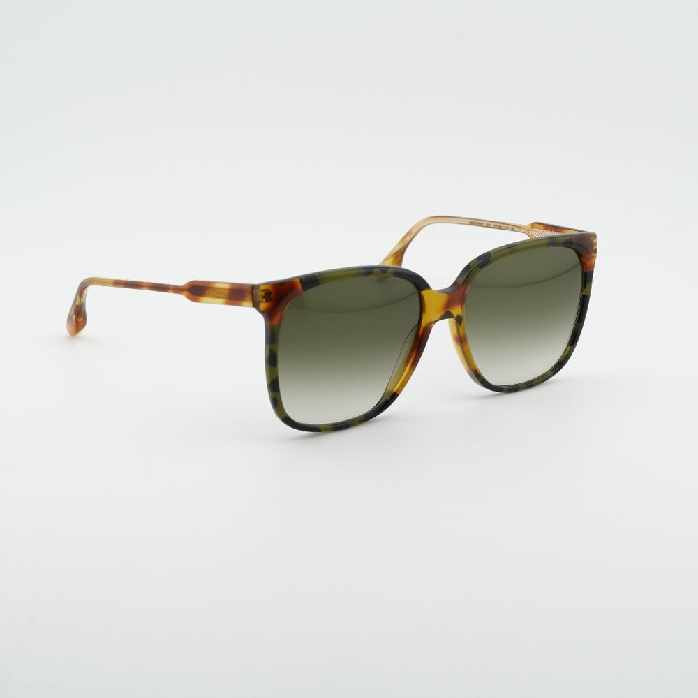 Victoria Beckham VB610SCB 225 Sunglasses Havana Square Frame, Green Lenses
